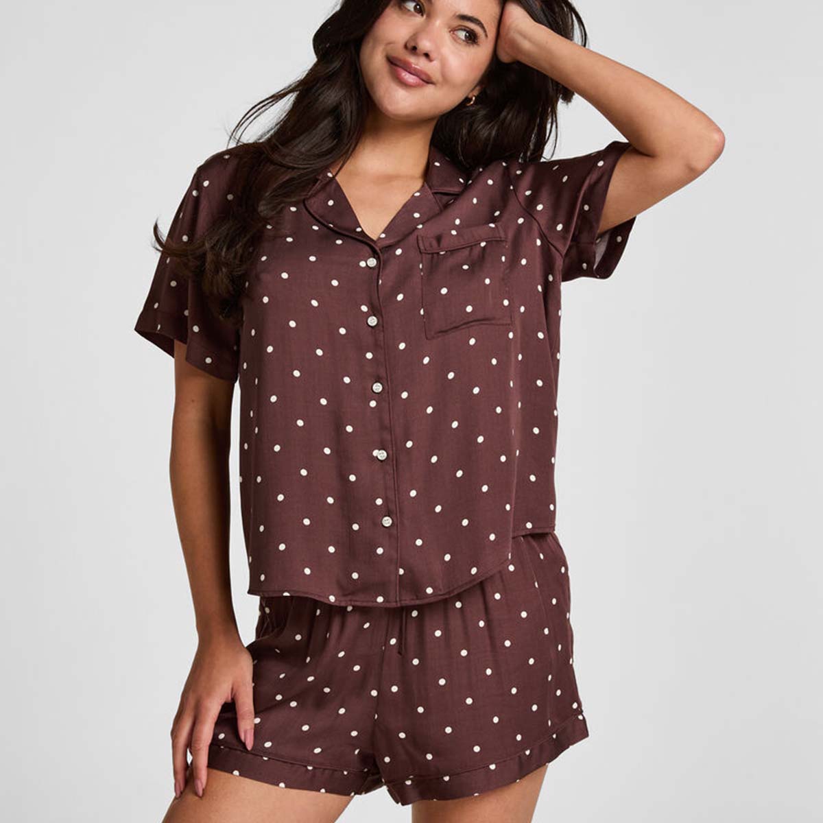Hunkemöller natskjorte, brun - 306180 - Deep Mahogany - Deep Mahogany