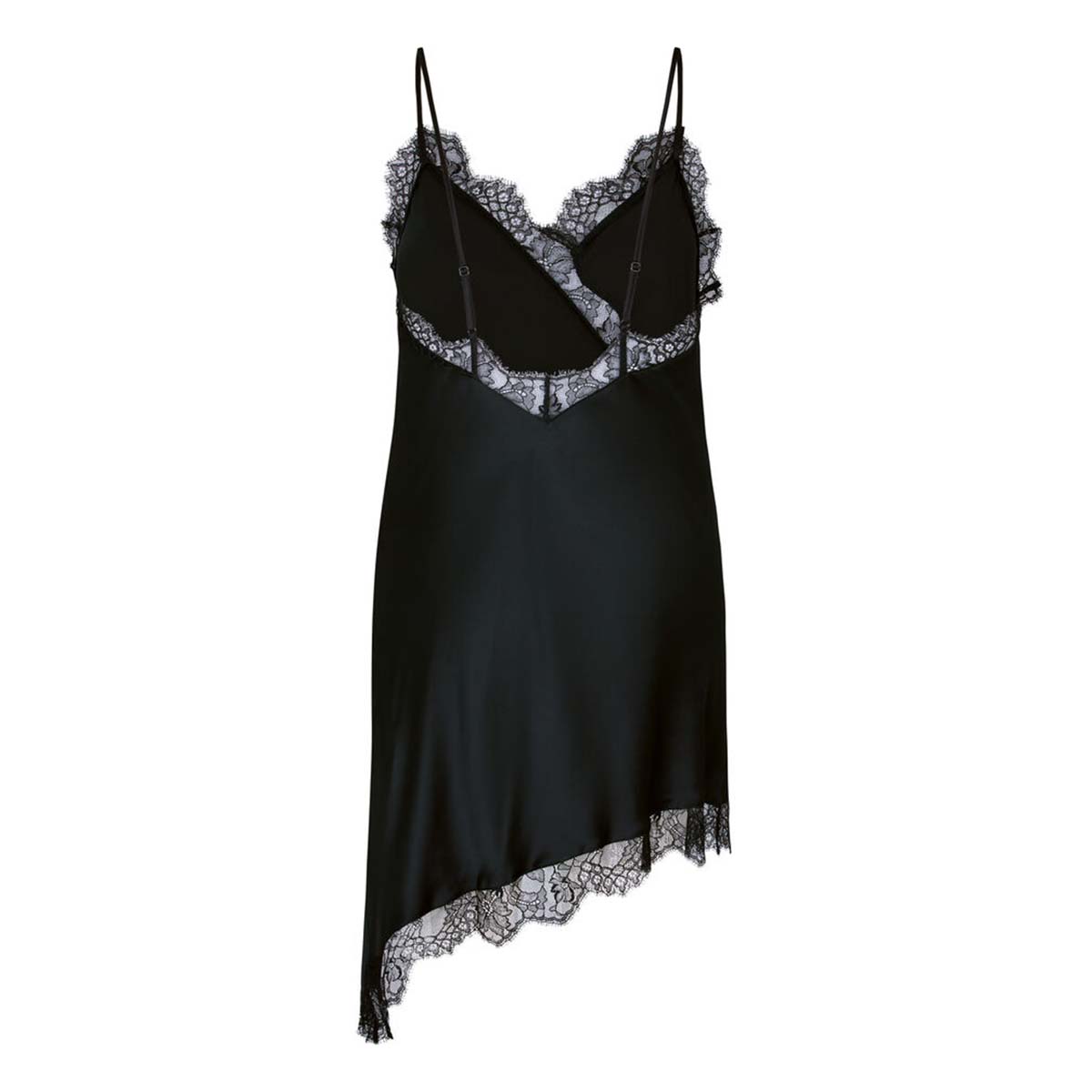 Hunkemöller Satin Lace Asymmetric natkjole, sort - 306218 - Caviar - Caviar
