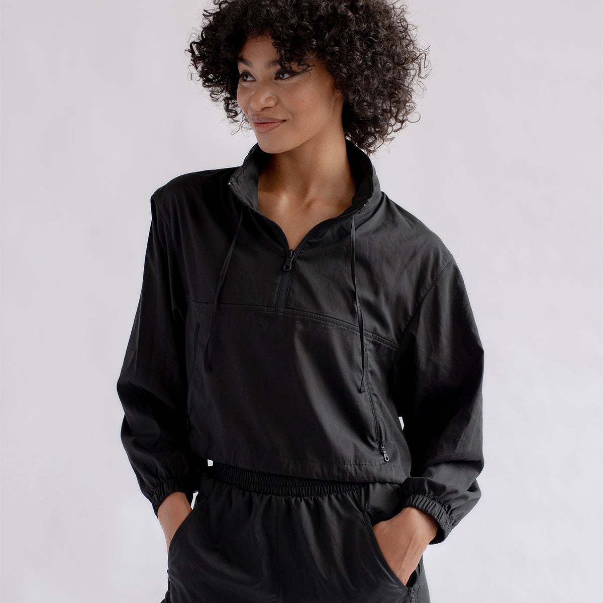Girlfriend Collective Hummingbird Half Zip - Black - 6006-BLACK