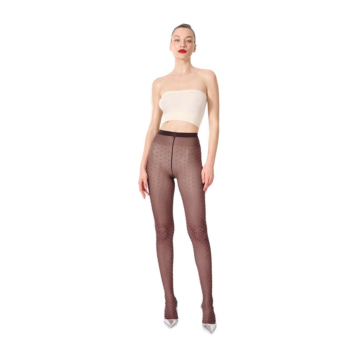 Wolford Shimmer Dots 20 Denier strømpebukser, brun - 17690 - 8231 - Dark Wood/silver
