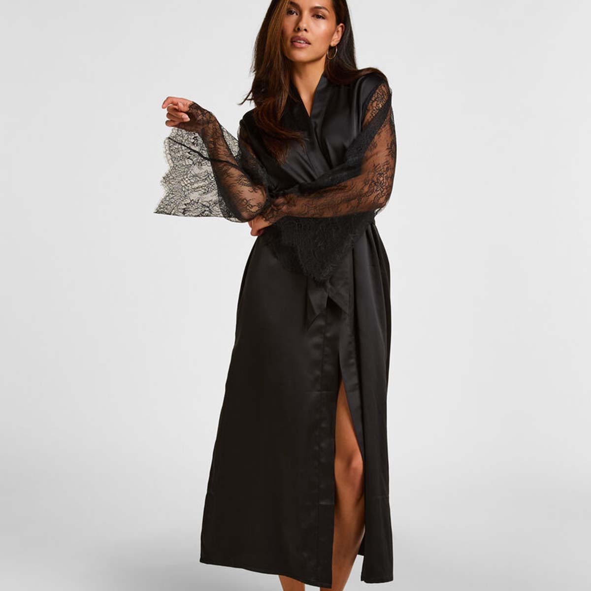 Hunkemöller Camille kimono, sort - 306170 - Caviar - Caviar