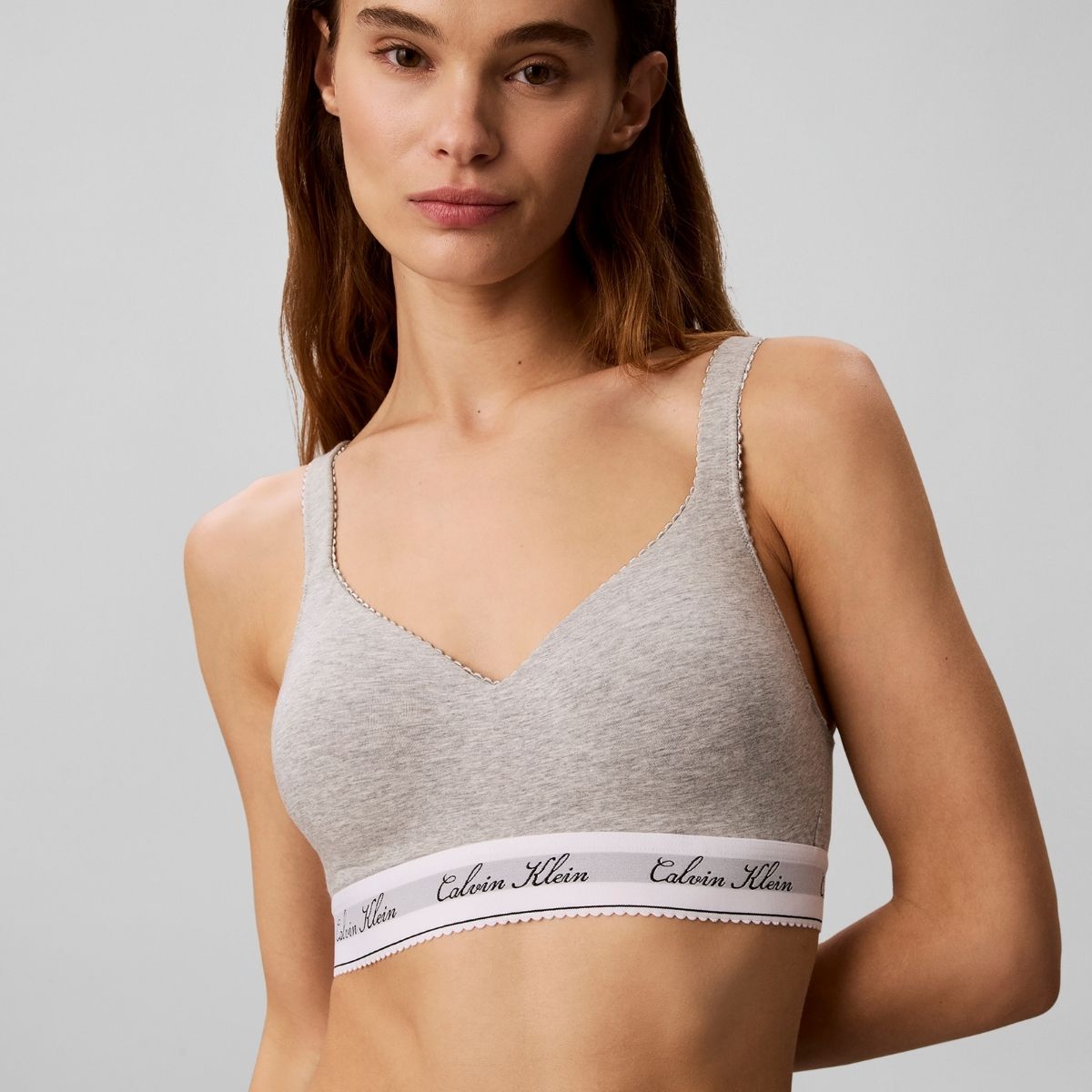 Calvin Klein New Signature Logo bralette BH, grå - LV00QF9071 - P7A - Grey Heather